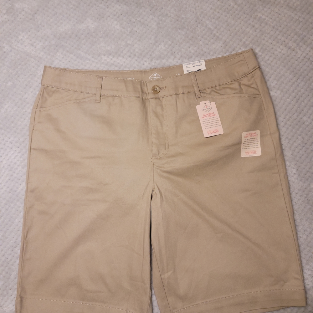 St. John's Bay Tan Bermuda Shorts Flat Front Design